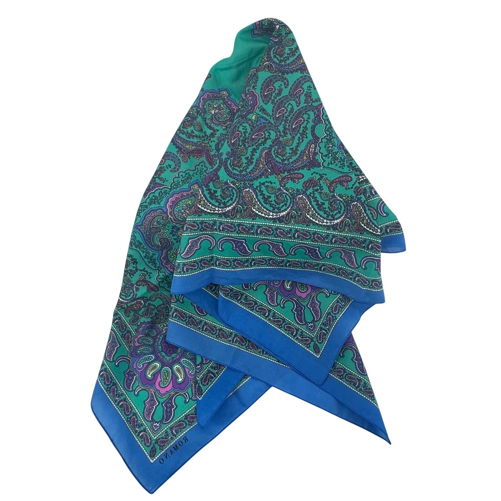 Romano Paisley Square Scarf Boho Head Scarf Mod Retro Accessory Women Blue Green
